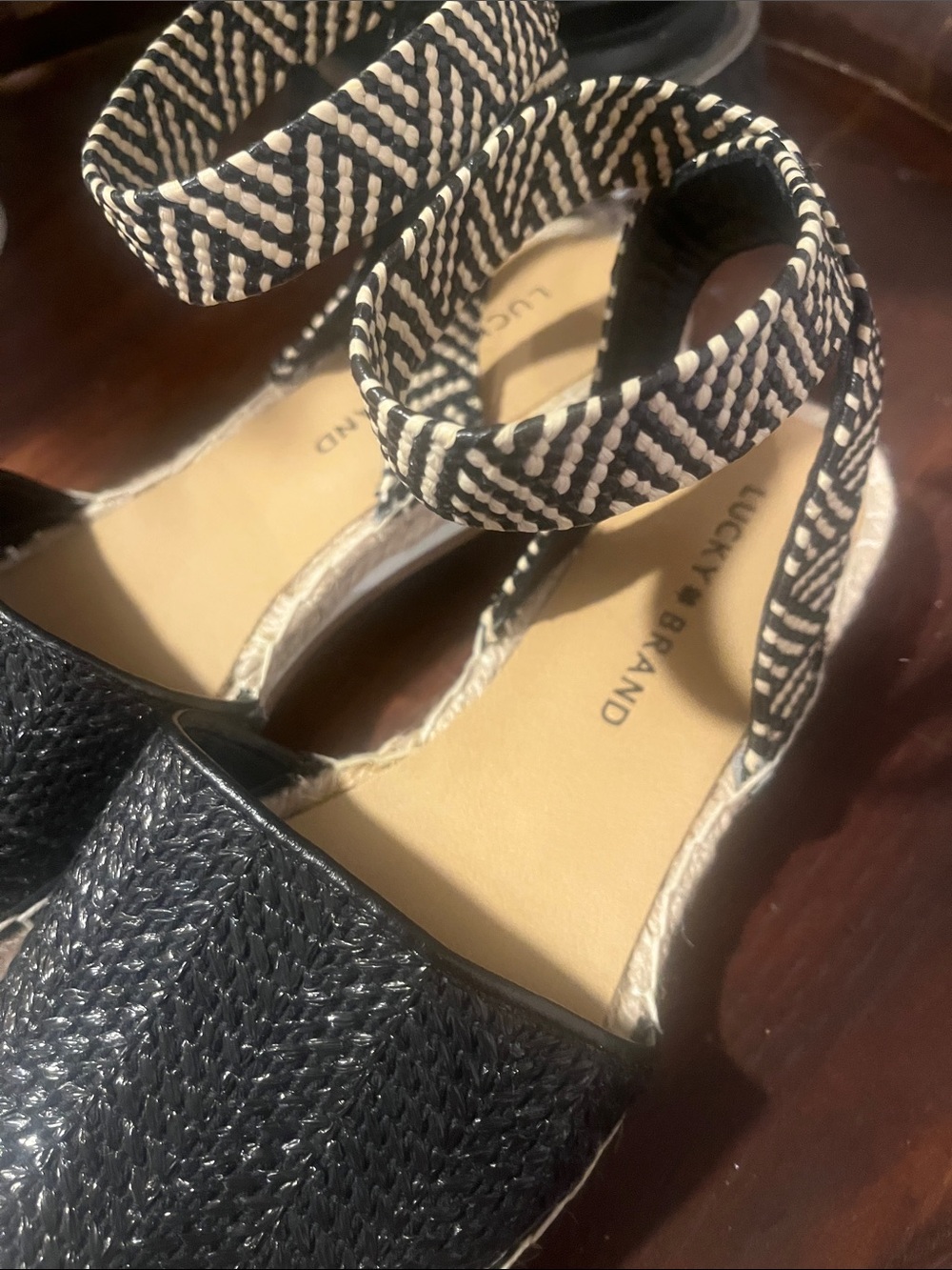 Lucky Brand Black Woven Espadrille Flats with Patterned Ankle Straps - Picture 7 of 10